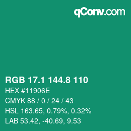 カラーコード: RGB 17.1 144.8 110 | qconv.com