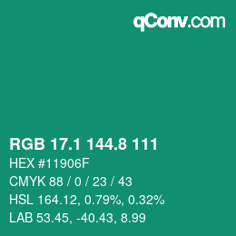 カラーコード: RGB 17.1 144.8 111 | qconv.com
