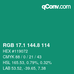カラーコード: RGB 17.1 144.8 114 | qconv.com