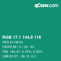 カラーコード: RGB 17.1 144.8 116 | qconv.com