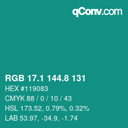 Color code: RGB 17.1 144.8 131 | qconv.com
