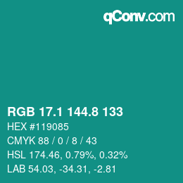 カラーコード: RGB 17.1 144.8 133 | qconv.com