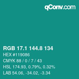 カラーコード: RGB 17.1 144.8 134 | qconv.com