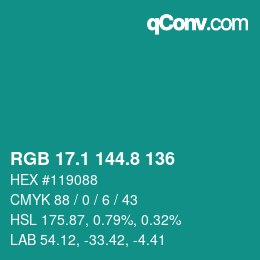 Color code: RGB 17.1 144.8 136 | qconv.com