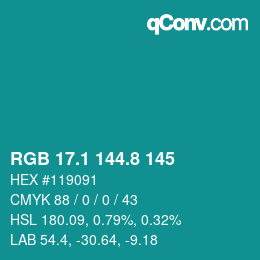 カラーコード: RGB 17.1 144.8 145 | qconv.com