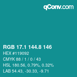 Color code: RGB 17.1 144.8 146 | qconv.com
