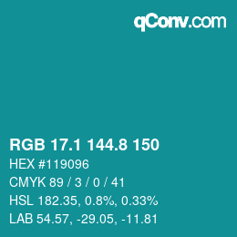 Color code: RGB 17.1 144.8 150 | qconv.com