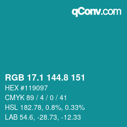 Color code: RGB 17.1 144.8 151 | qconv.com