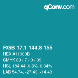 Color code: RGB 17.1 144.8 155 | qconv.com