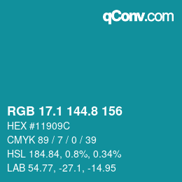 Color code: RGB 17.1 144.8 156 | qconv.com