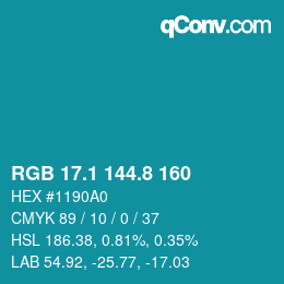 Farbcode: RGB 17.1 144.8 160 | qconv.com