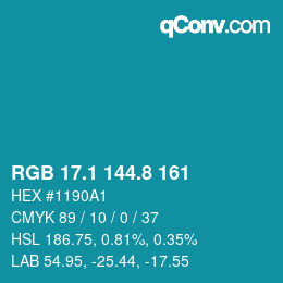 Color code: RGB 17.1 144.8 161 | qconv.com