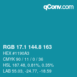 カラーコード: RGB 17.1 144.8 163 | qconv.com