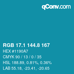 カラーコード: RGB 17.1 144.8 167 | qconv.com
