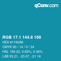 カラーコード: RGB 17.1 144.8 168 | qconv.com