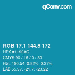 カラーコード: RGB 17.1 144.8 172 | qconv.com