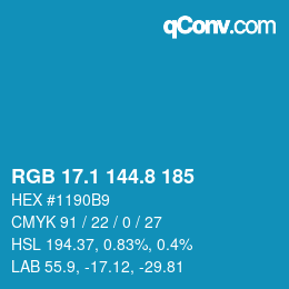 Color code: RGB 17.1 144.8 185 | qconv.com