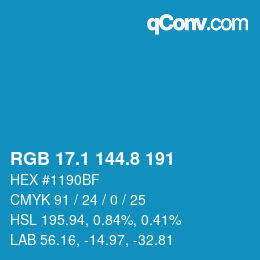 カラーコード: RGB 17.1 144.8 191 | qconv.com