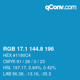 カラーコード: RGB 17.1 144.8 196 | qconv.com