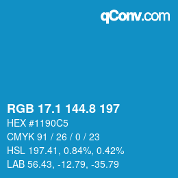 カラーコード: RGB 17.1 144.8 197 | qconv.com