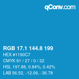 Farbcode: RGB 17.1 144.8 199 | qconv.com