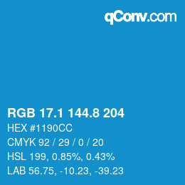 カラーコード: RGB 17.1 144.8 204 | qconv.com
