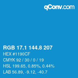 カラーコード: RGB 17.1 144.8 207 | qconv.com