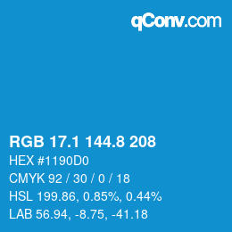 Color code: RGB 17.1 144.8 208 | qconv.com