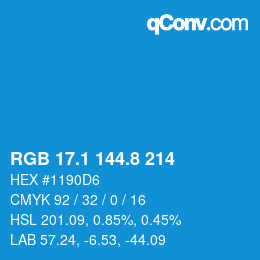 Color code: RGB 17.1 144.8 214 | qconv.com