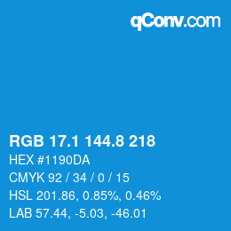 Color code: RGB 17.1 144.8 218 | qconv.com