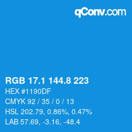 カラーコード: RGB 17.1 144.8 223 | qconv.com