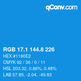 Color code: RGB 17.1 144.8 226 | qconv.com