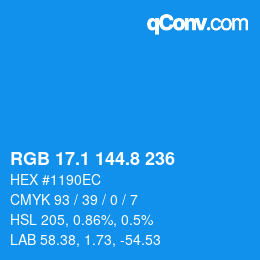 Color code: RGB 17.1 144.8 236 | qconv.com