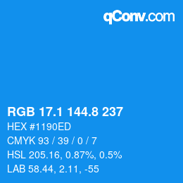 Color code: RGB 17.1 144.8 237 | qconv.com