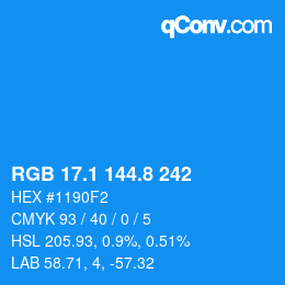 Color code: RGB 17.1 144.8 242 | qconv.com