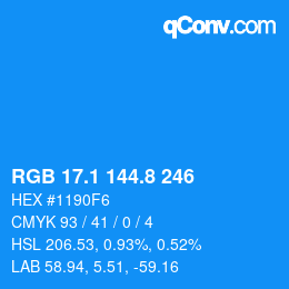 Color code: RGB 17.1 144.8 246 | qconv.com