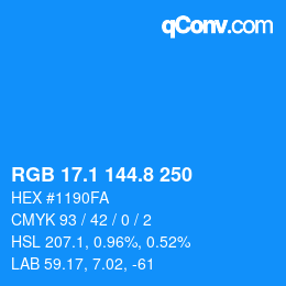 Código de color: RGB 17.1 144.8 250 | qconv.com
