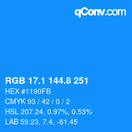 Color code: RGB 17.1 144.8 251 | qconv.com