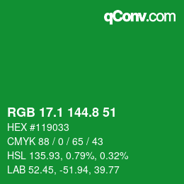 カラーコード: RGB 17.1 144.8 51 | qconv.com