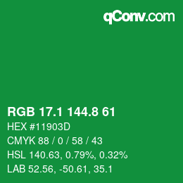 カラーコード: RGB 17.1 144.8 61 | qconv.com