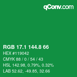 カラーコード: RGB 17.1 144.8 66 | qconv.com