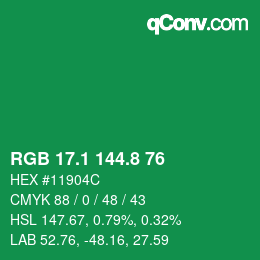 カラーコード: RGB 17.1 144.8 76 | qconv.com