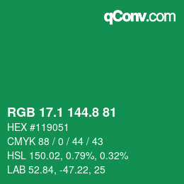 カラーコード: RGB 17.1 144.8 81 | qconv.com