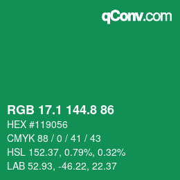 カラーコード: RGB 17.1 144.8 86 | qconv.com