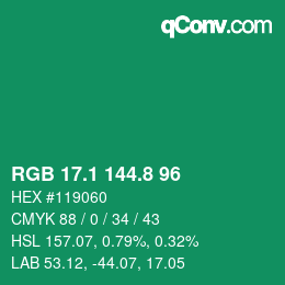 カラーコード: RGB 17.1 144.8 96 | qconv.com