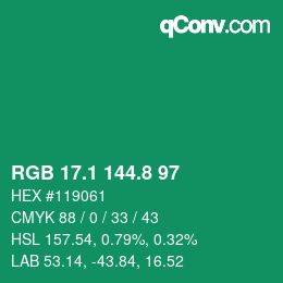 カラーコード: RGB 17.1 144.8 97 | qconv.com