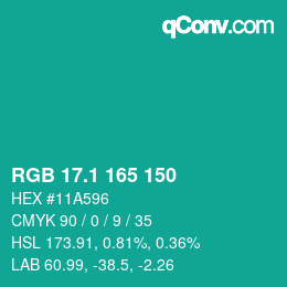カラーコード: RGB 17.1 165 150 | qconv.com