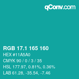 カラーコード: RGB 17.1 165 160 | qconv.com