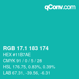 カラーコード: RGB 17.1 183 174 | qconv.com