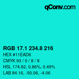 カラーコード: RGB 17.1 234.8 216 | qconv.com